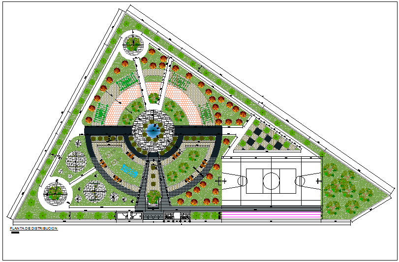 Site plan layout detail view of park and residential area 