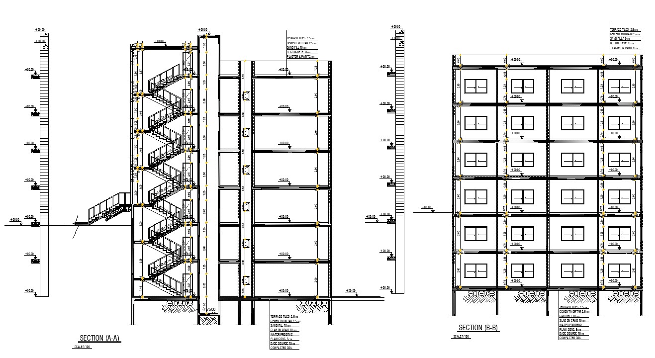 Six Story Apartment Building Section DWG File - Cadbull