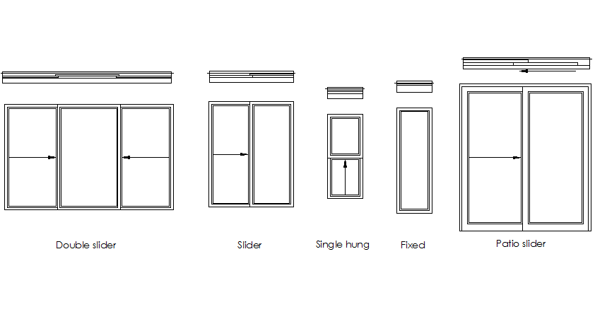 Slider window plan and elevation detail dwg file - Cadbull