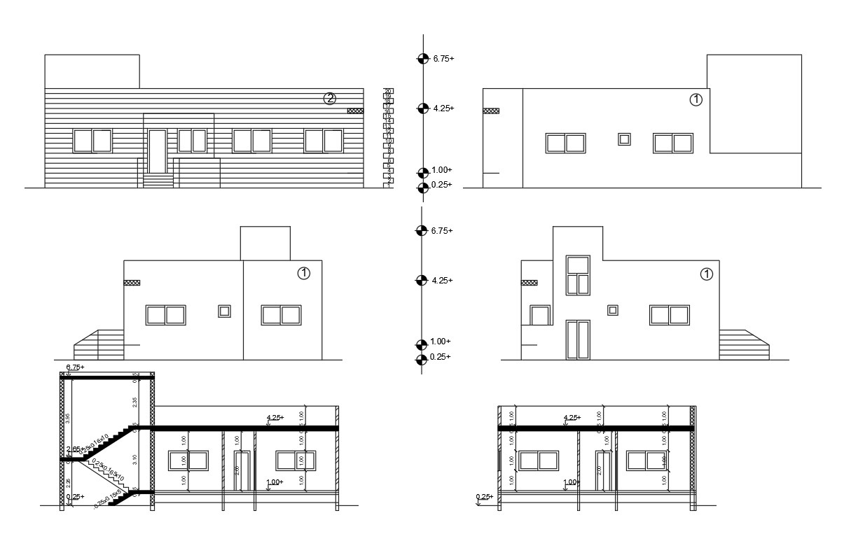 Small House Sectional Elevation Design DWG File - Cadbull