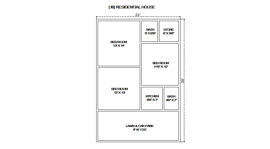 Small residential house plan cad drawing details dwg file - Cadbull