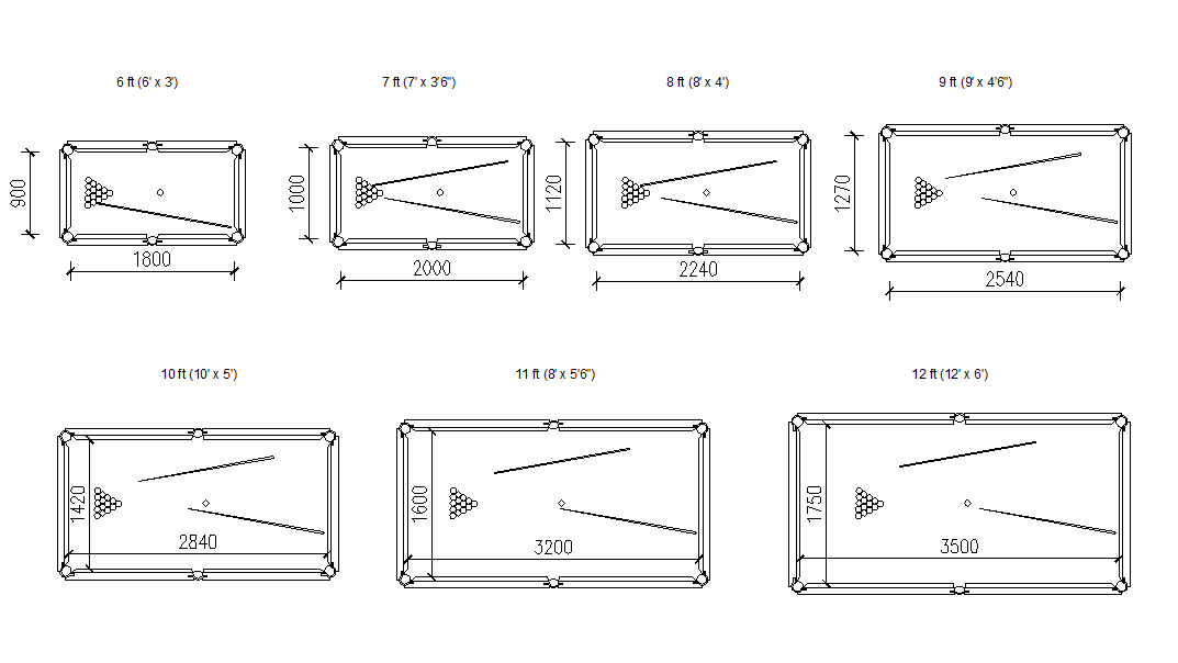 Snooker and billards table plan dwg file - Cadbull