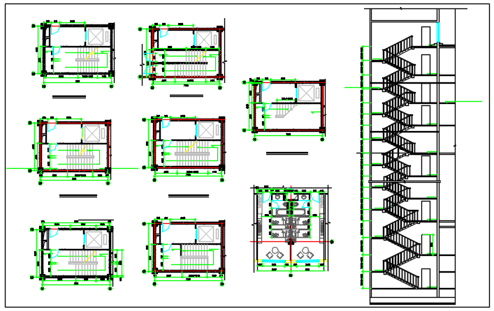 Stair elevation plan and section plan detail dwg file - Cadbull