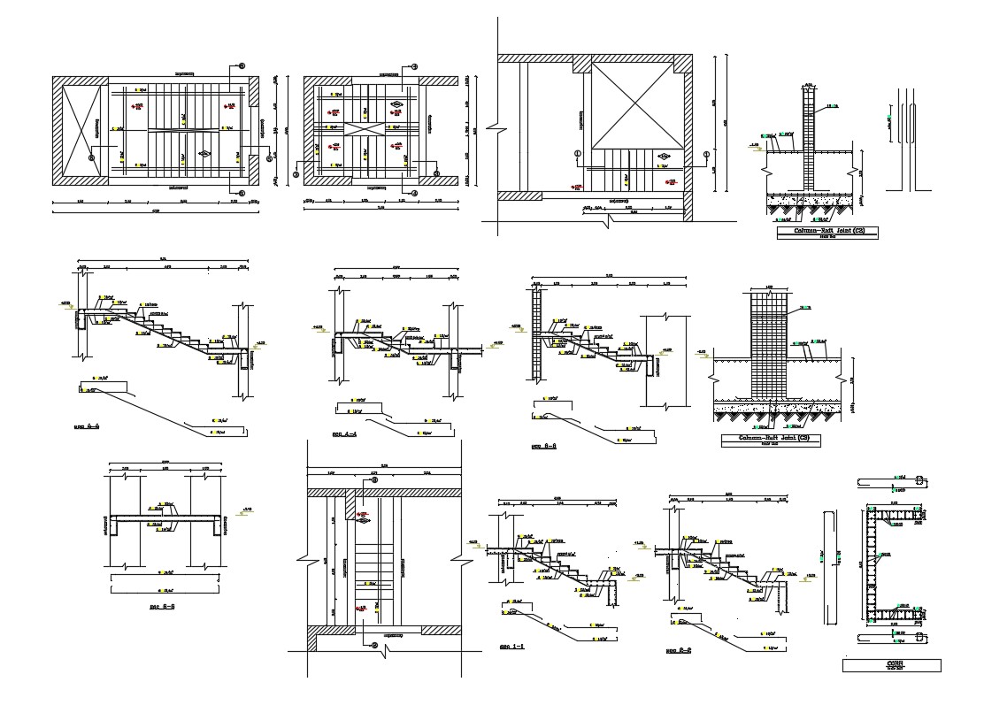 Staircase Design Plan and Section RCC CAD Drawing