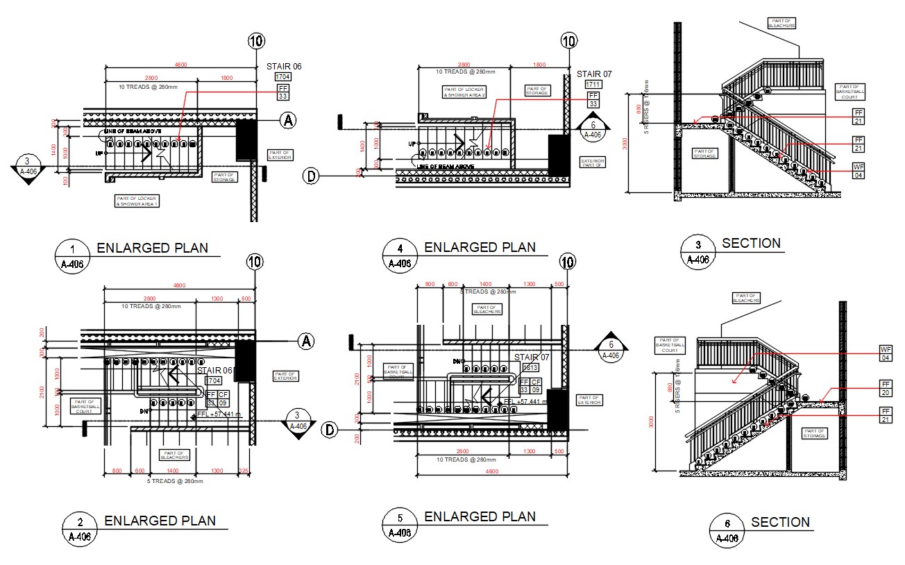 Staircase Plan And Section CAD Drawing - Cadbull