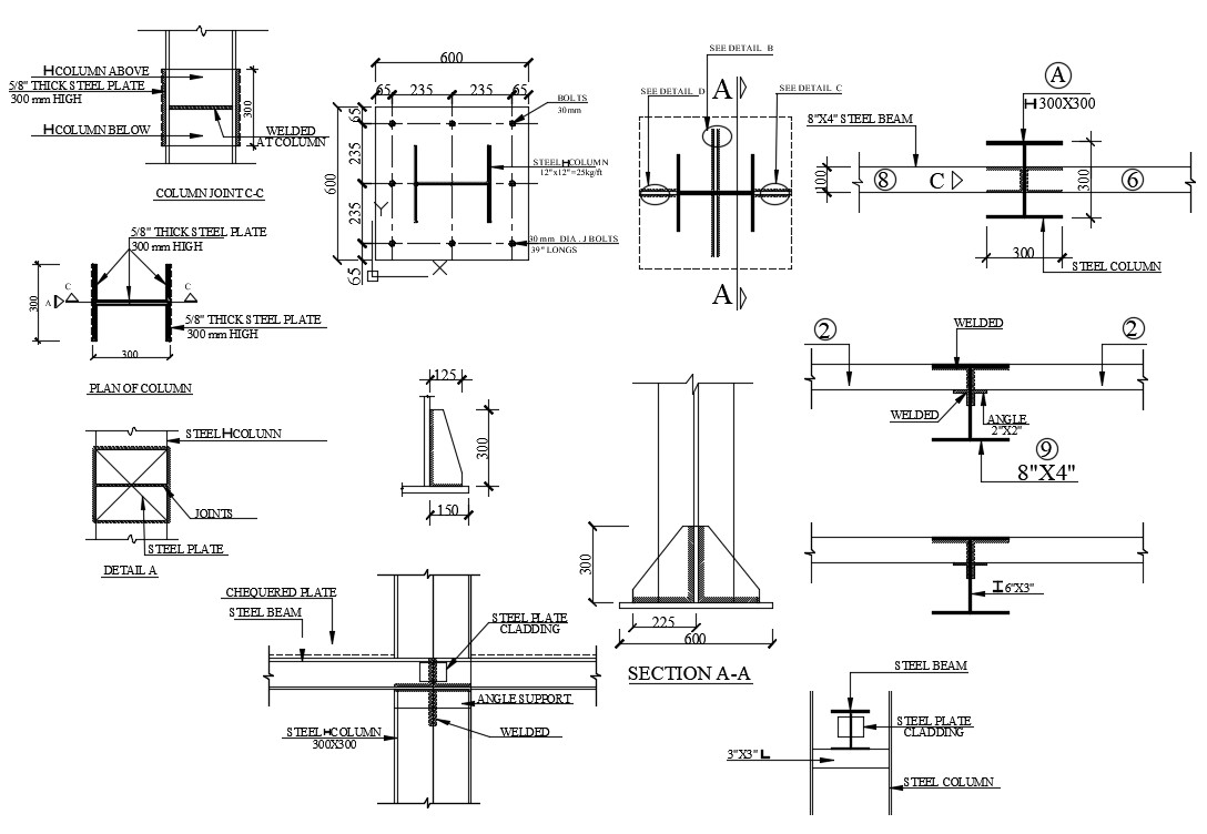 Steel Beam and Column DWG File - Cadbull