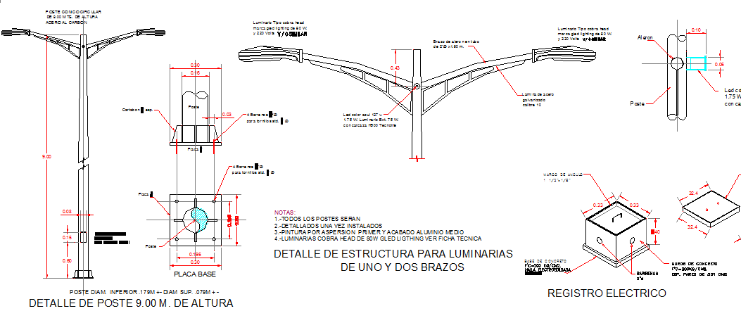 Steel lighting pole of street installation details dwg file - Cadbull