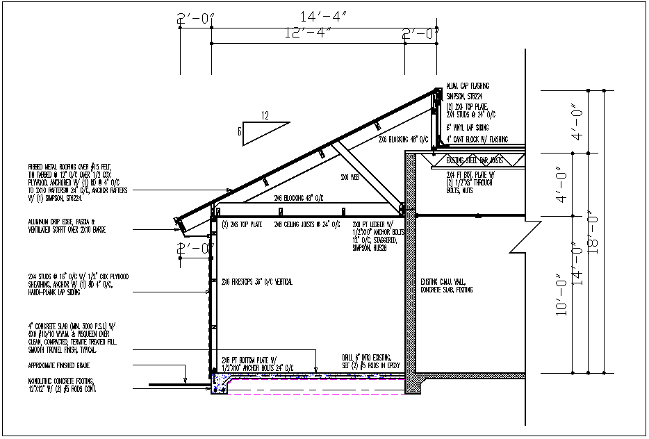 Steel structure section view detail of house dwg file - Cadbull