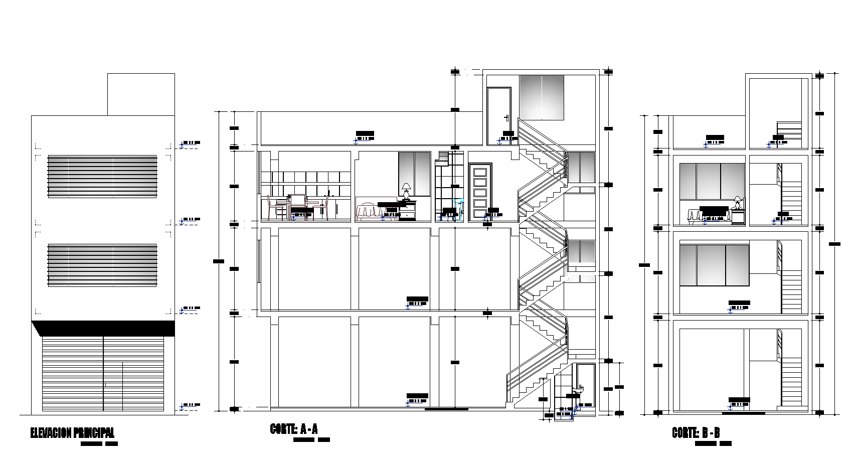 Store and housing elevation detail dwg file, - Cadbull