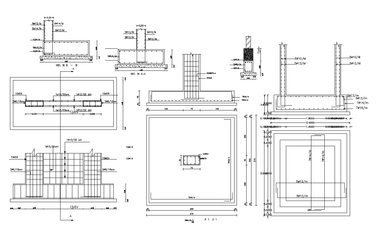 Structural Column Foundation Design With Bars DWG File - Cadbull