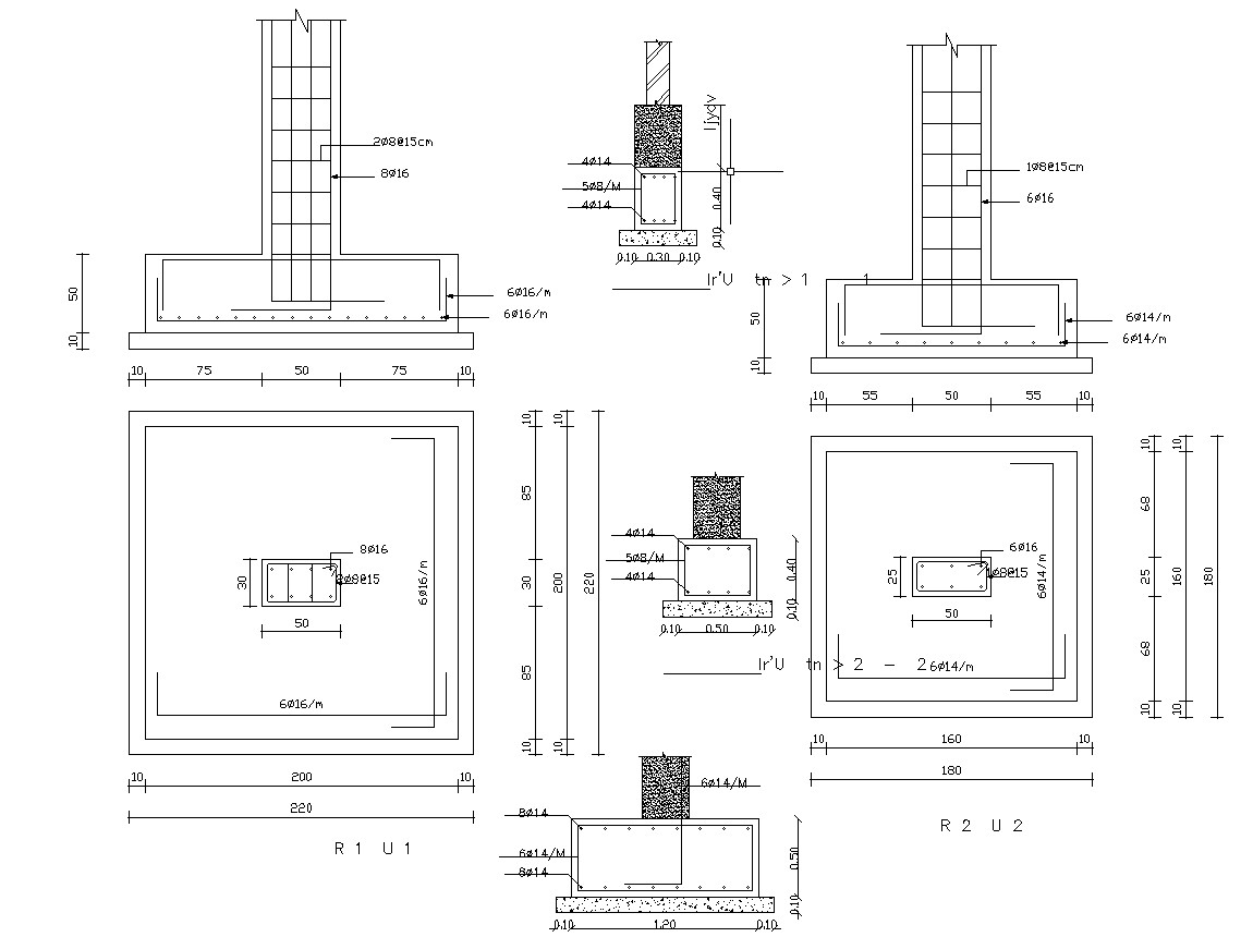 Structural Column Foundation Sections Design Dwg Drawing Cadbull