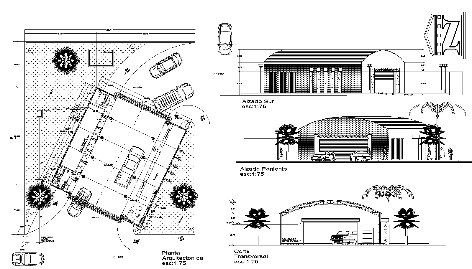 Super market basement floor plan elevation and sectional