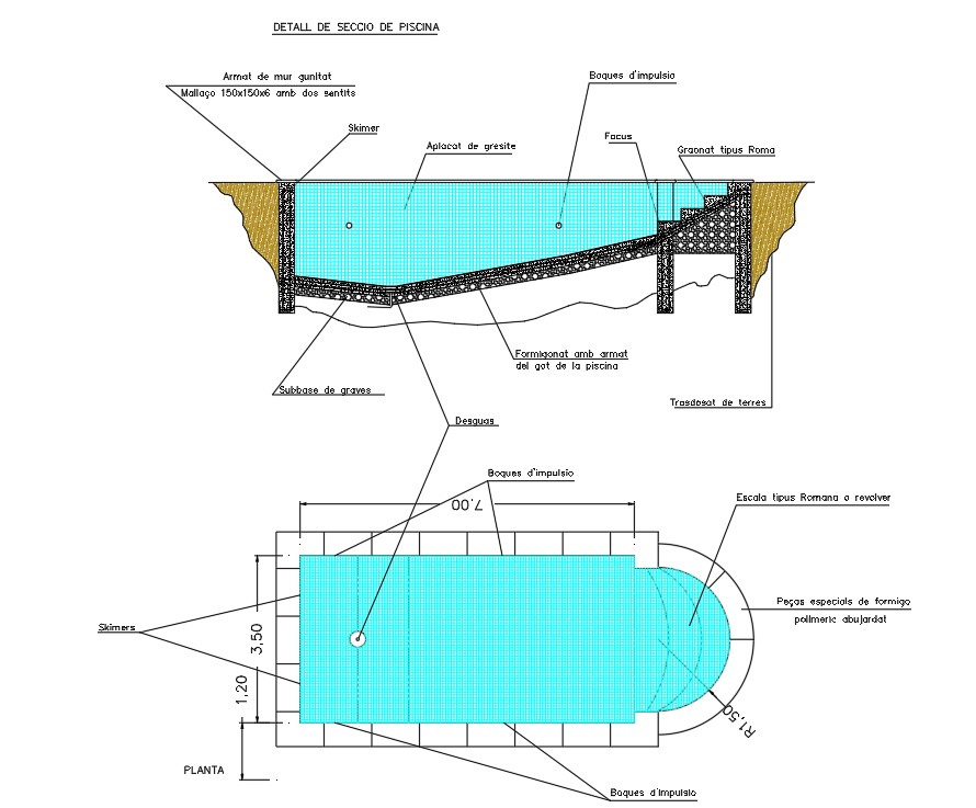 Swimming Pool Plan And Section Drawing DWG File Cadbull