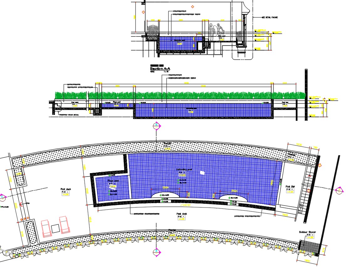 Swimming Pool Plan CAD Drawing Cadbull