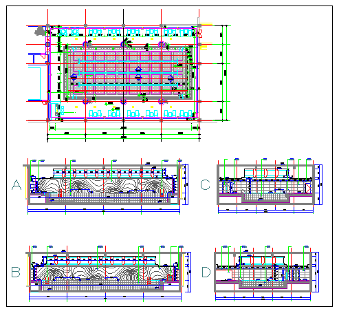 Swimming pool plan and elevation design drawing - Cadbull