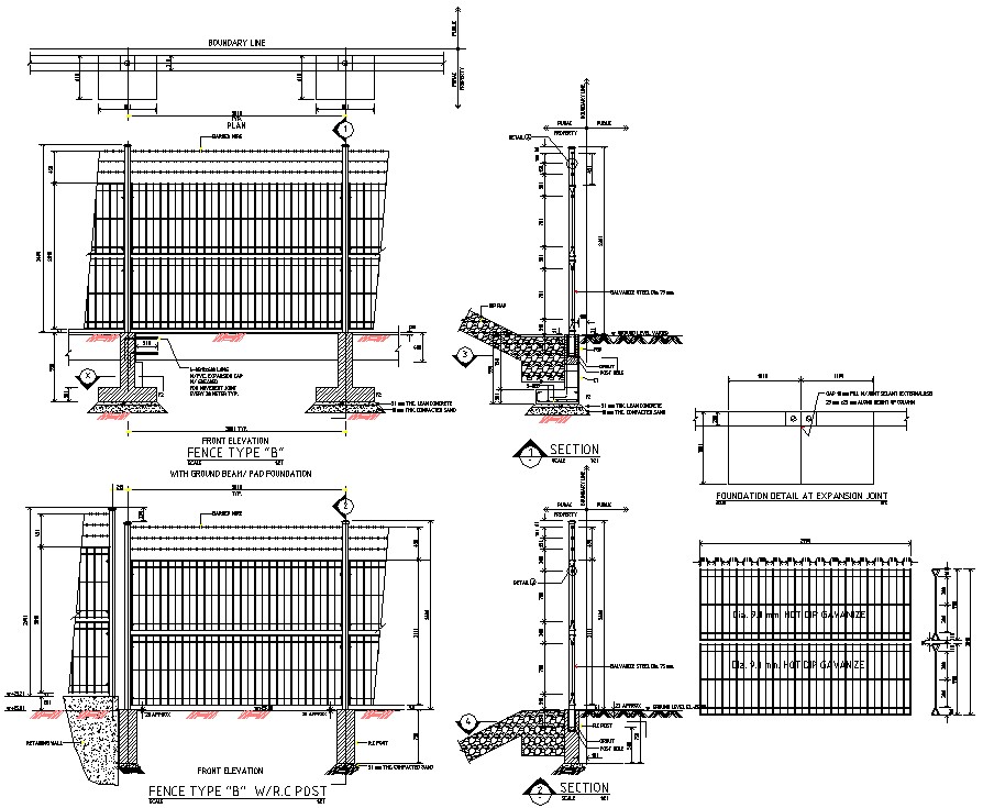 The AutoCAD 2D file shows the details of the fence type detailed ...