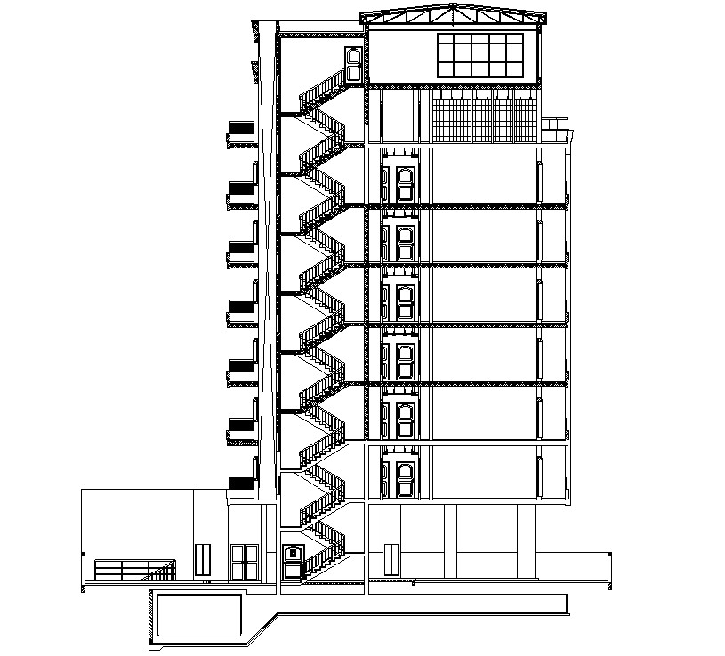 The AutoCAD Drawing DWG 2D file of the G+7 Tall building side elevation ...