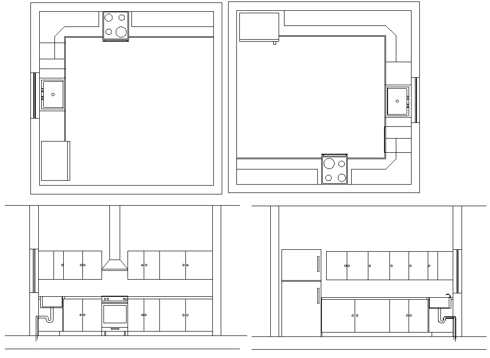 The Autocad DWG file contains 2D Drawing of the Modular Kitchen 