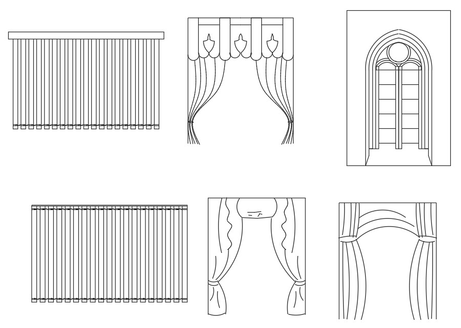 The CAD 2D drawing of various styles of window and door curtain blocks ...