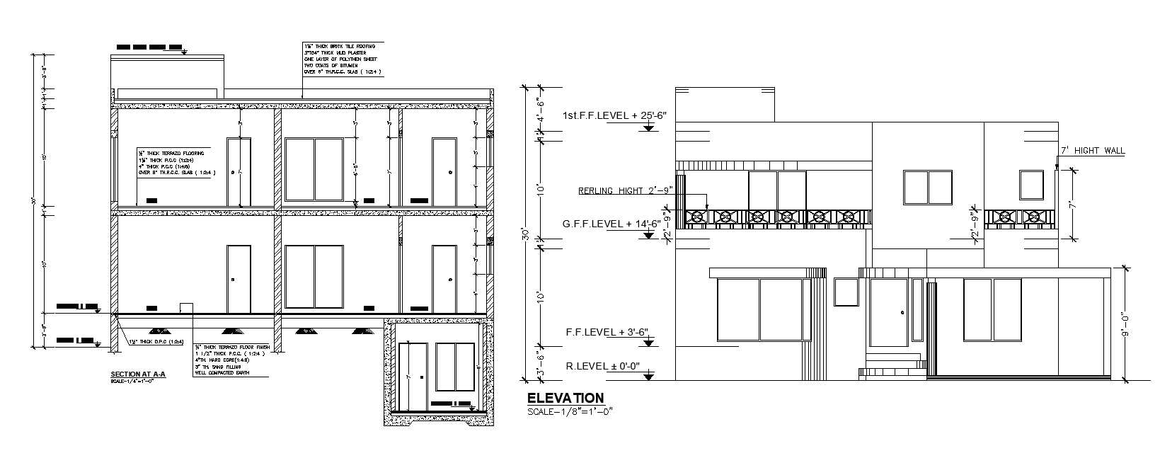 The Section  and Elevation  details of G 1  House  Download 