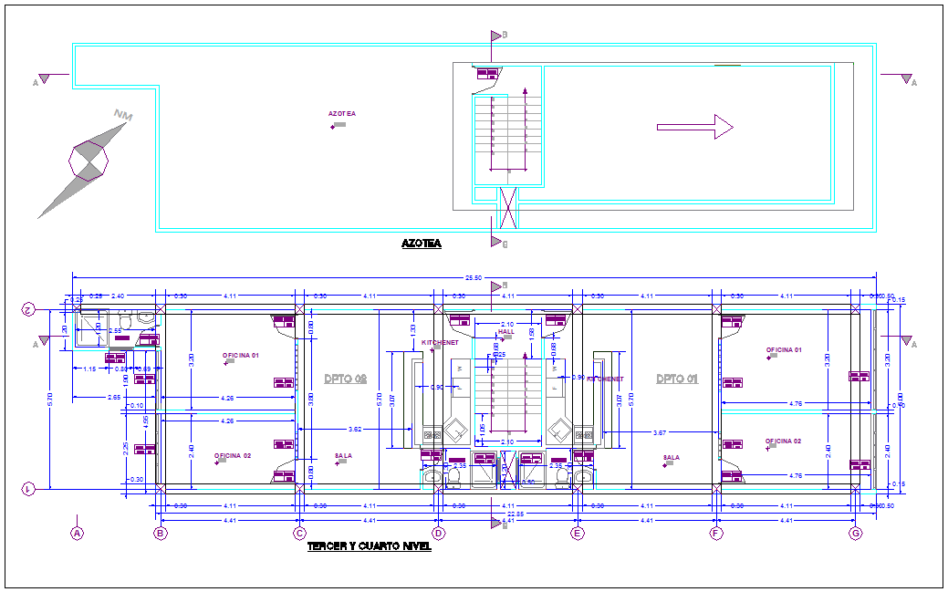 Third floor plan with roof top plan of commercial building ...