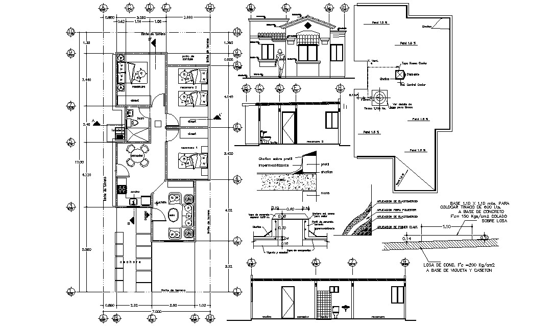 Three BHK Bungalow 2d Furniture Layout Plan CAD file - Cadbull