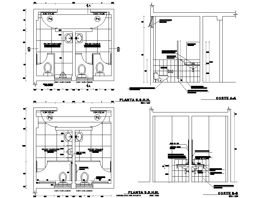 Toilet plan and section detail dwg file - Cadbull