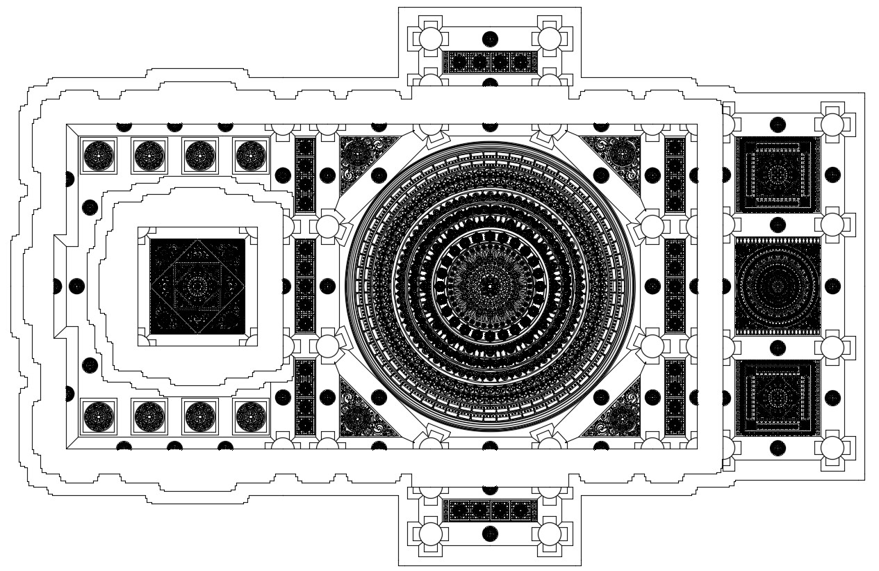 Traditional Design Of Temple Ceiling Plan AutoCAD File 