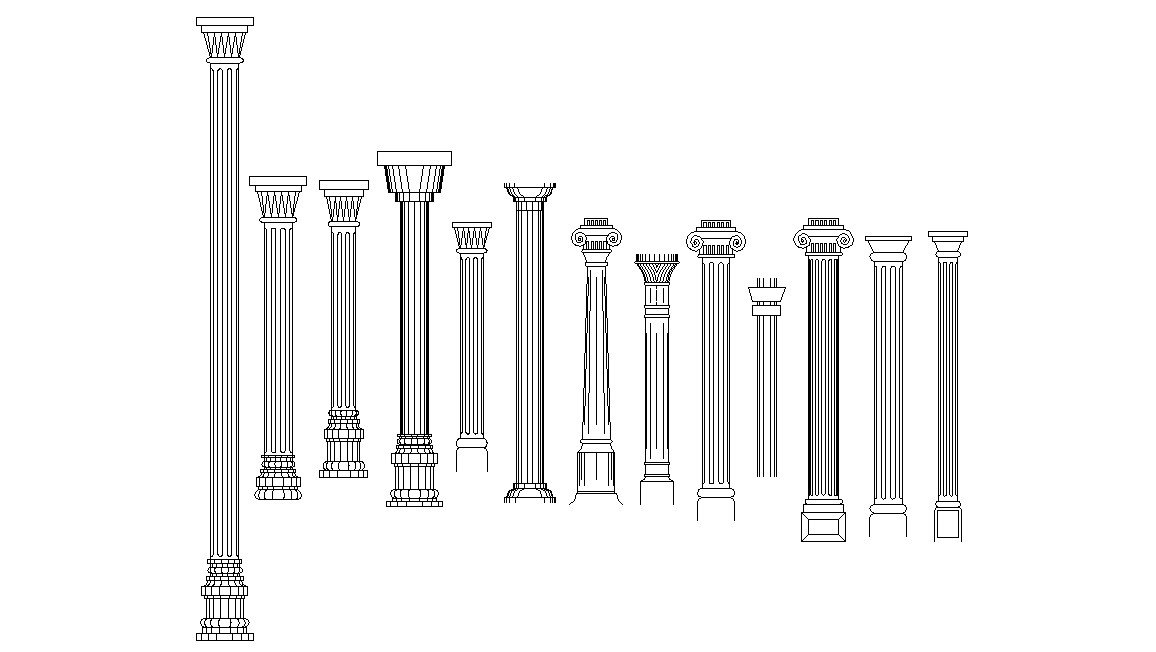 Traditional Style Circular Column Elevation Design - Cadbull