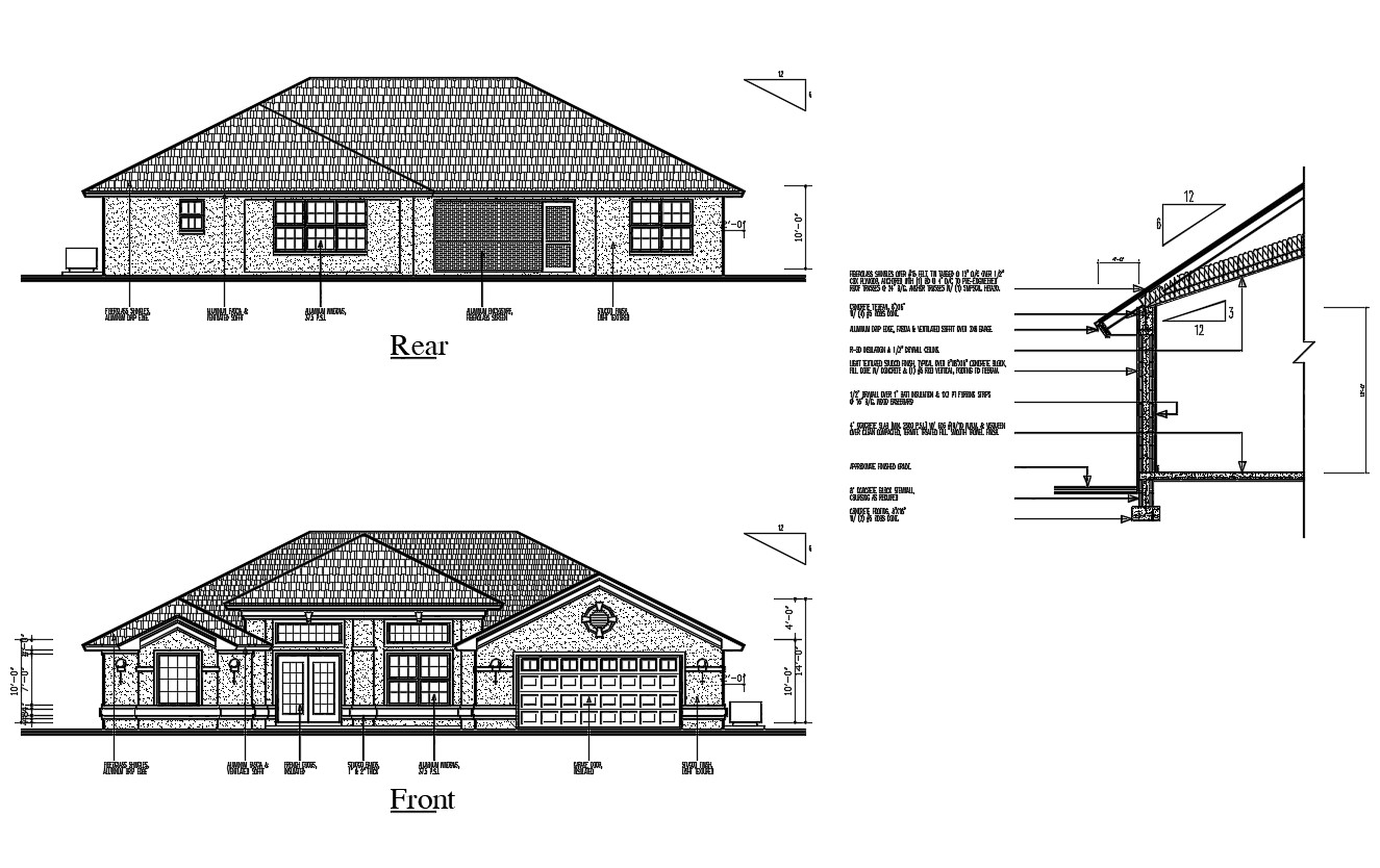 Truss Roof House Elevation Design DWG File - Cadbull