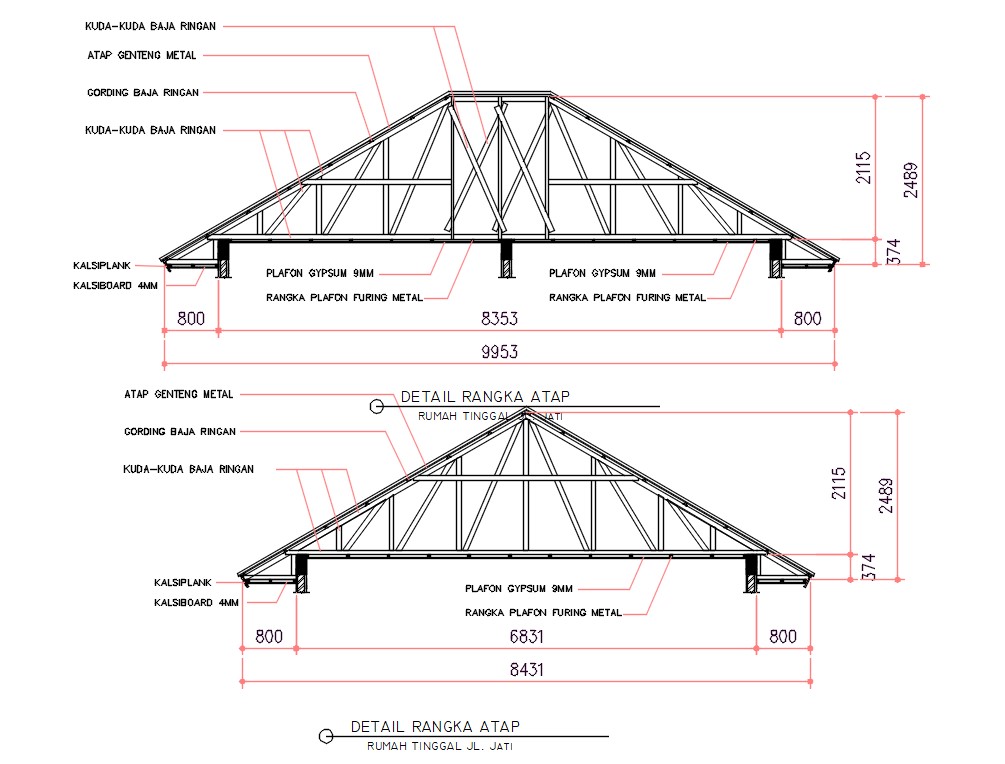 Truss Roof Section Drawing DWG File Cadbull