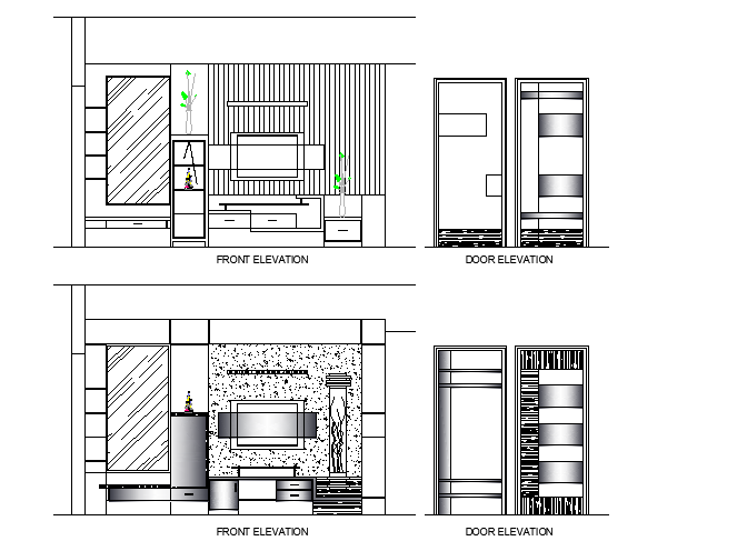 Tv unit elevation design file - Cadbull