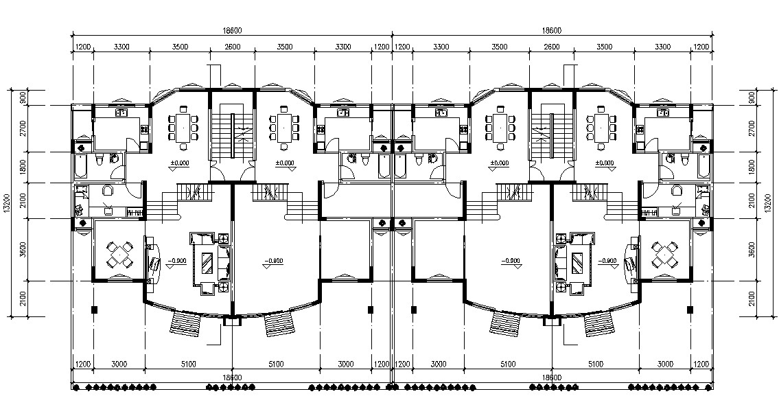 Twin House Ground Floor Plan DWG File Cadbull