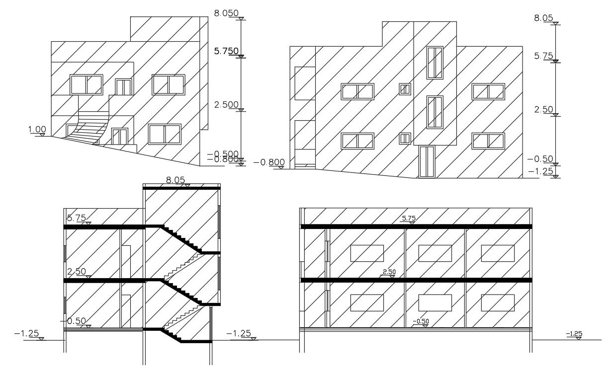 Two Storey House Sectional Elevation Design DWG - Cadbull