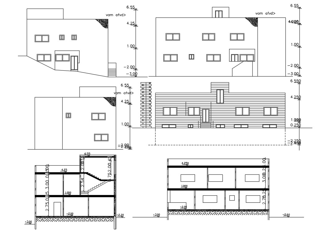 Two Story Residential Building Elevations Sections Dw - vrogue.co