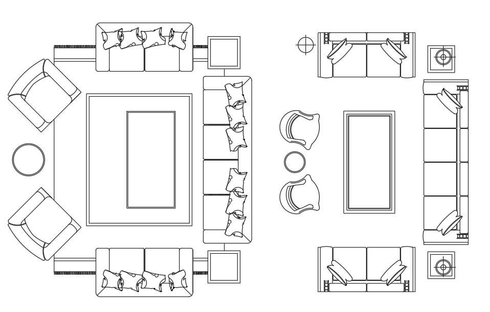 Two Different Option Of Living Room Furniture Drawing DWG ...