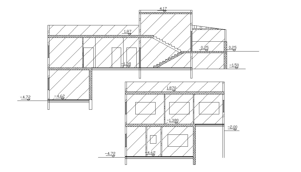 Two Sections Of Residential House AutoCAD File Free Download - Cadbull