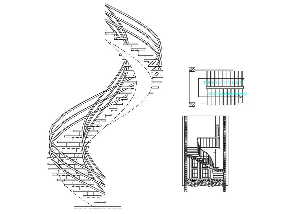 Two various types of Staircase block design AutoCAD 2D drawing files ...