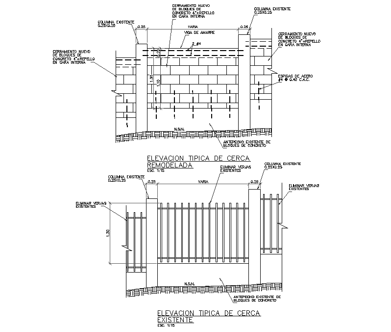 Typical elevation of remodeled fence plan autocad file Cadbull