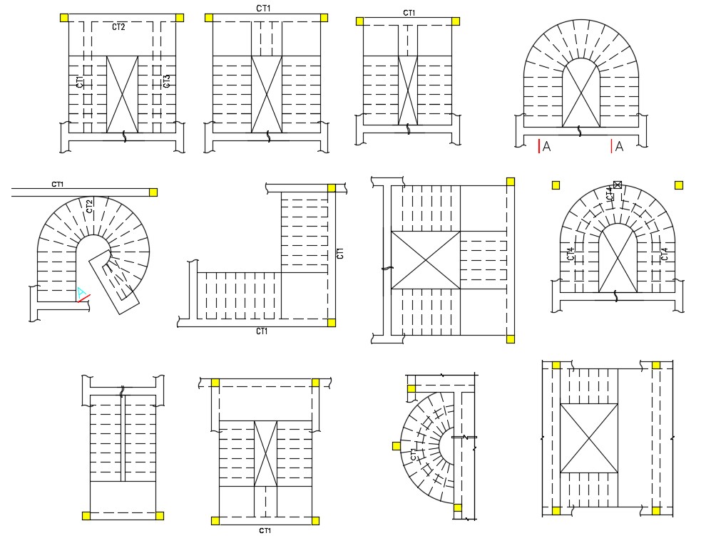 Various Style Staircase Design Layout Plan AutoCAD drawing