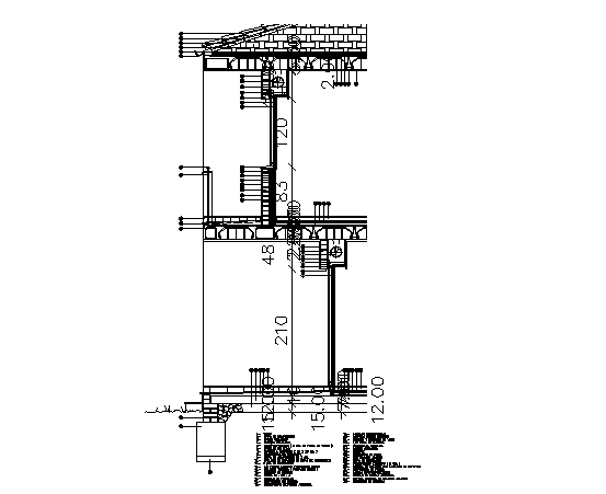 Wall cut and section in housing two levels file - Cadbull