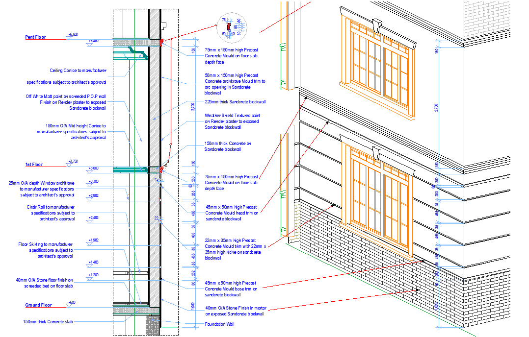 Wall Interior Exterior Section Plan Detail Dwg File Cadbull
