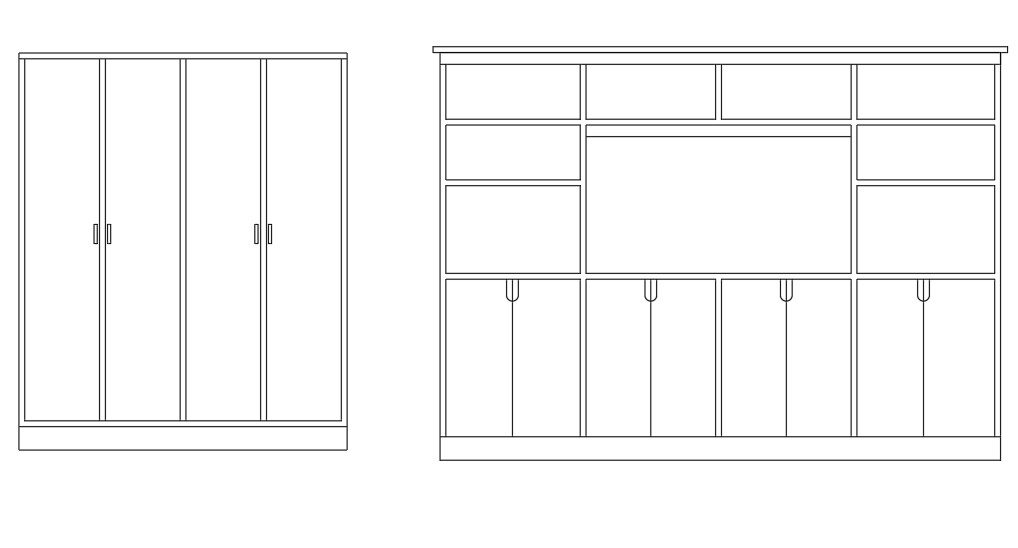 Wardrobe And Closet Front Elevation Free CAD Blocks - Cadbull