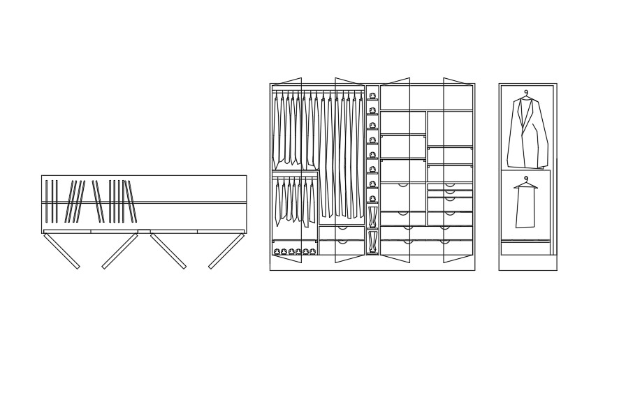 Wardrobe Closet Furniture Sectional Elevation Drawing DWG File - Cadbull