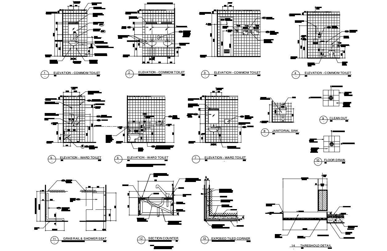 Wash Room Design Elevation and Section CAD Drawing - Cadbull