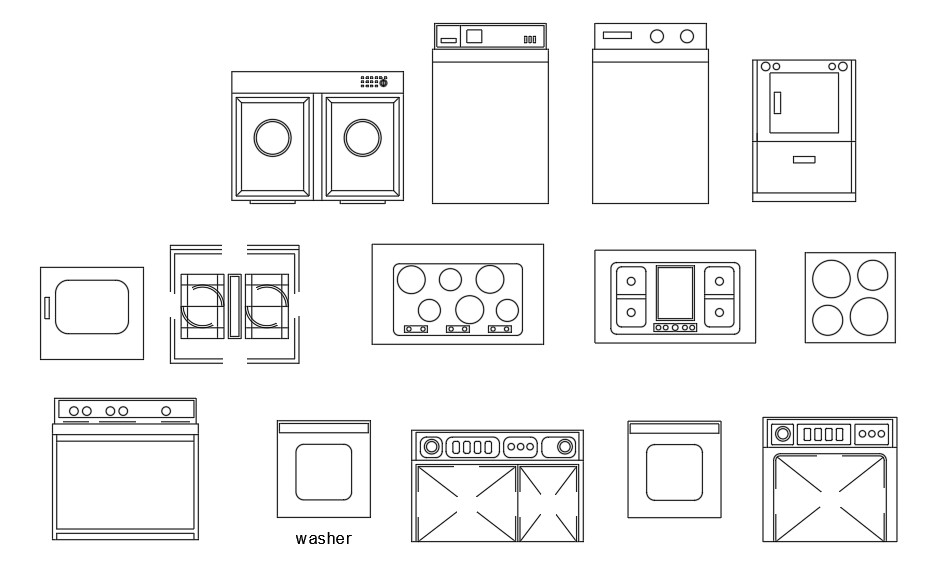 Washing  Machine  And Gas Stove Free CAD Blocks Drawing 