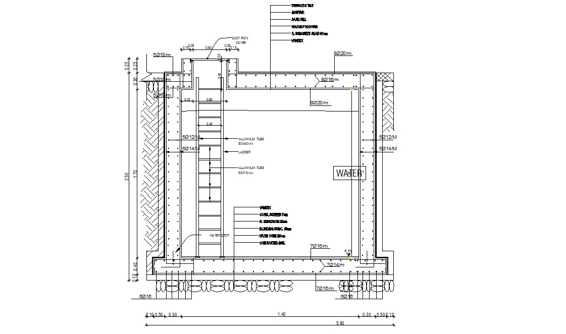 Water Tank Construction RCC Structure 2d CAD Drawing - Cadbull
