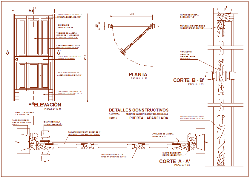 Wood door design with sectional view Cadbull