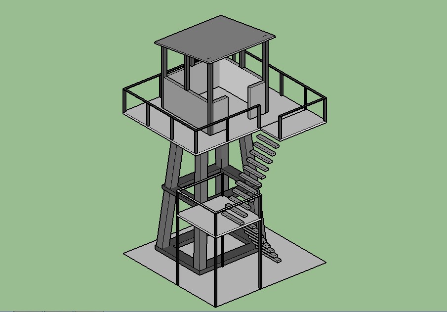 Wooden look out garden tower 3d elevation cad drawing ...