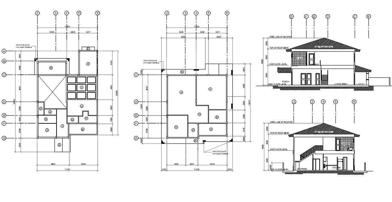 Working House Center Line Plan And Sectional Elevation Design AutoCAD ...